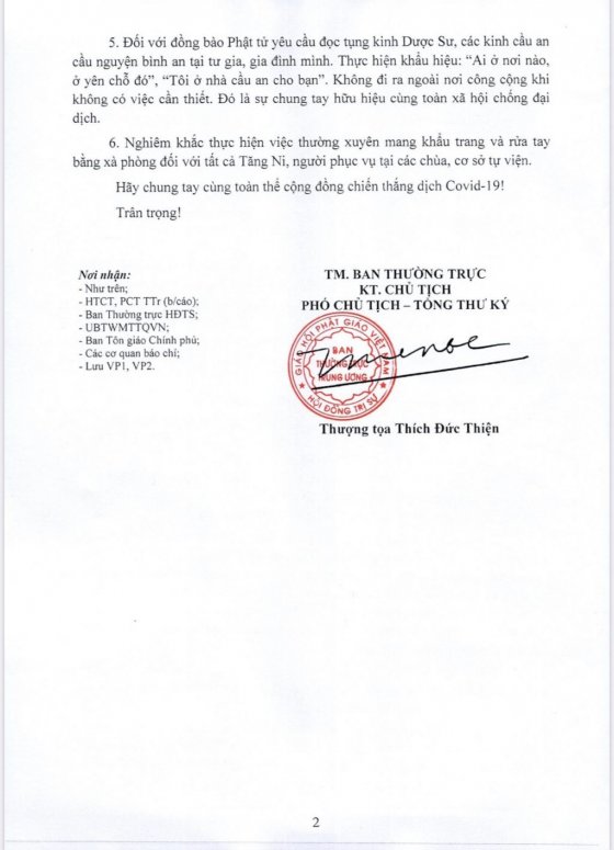 TƯGH yêu cầu Tăng Ni, Phật tử cấm túc chống dịch