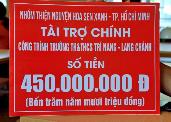 Lang Chánh: Ủng hộ 560 triệu xây dựng trường TH&THCS Trí Nang